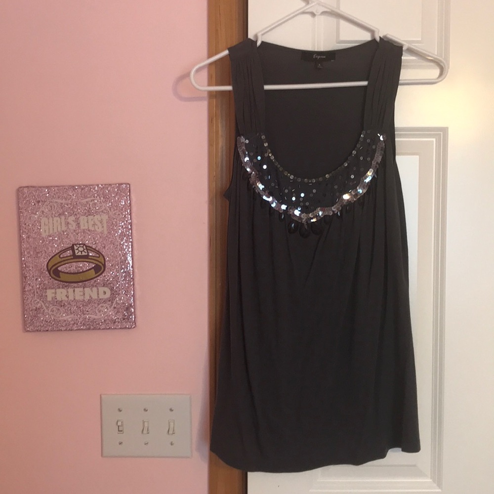 Dark grey tank with sequin and bead detailing